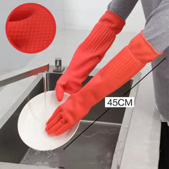 45cm Lengthen Dishwashing Cleaning Gloves Reusable Rubber Latex Kitchen Gloves Soft Comfortable Waterproof Household Clean Tool by Snagg A Gloves