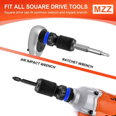 3pcs Impact Hex Converter for Screwdriver Bit 1/2 3/8 1/4-Inch Square Drive to 1/4-Inch Quick Release