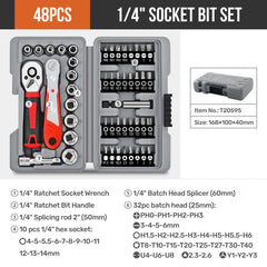 40-in-1 Ratchet Socket Bit Set 1/4" Drive – Cr-V Steel, Quick-Release, Phillips & Slotted for Repair