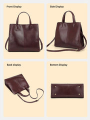 Genuine Leather Oil Wax Tote Bag – Large Capacity Vintage Shoulder & Crossbody Shopper for Women