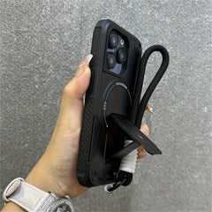 Kickstand Magnetic Shockproof With Strap Case - For iPhone 17 Series - Black Lanyard / iPhone17 - Phone Cases & Covers