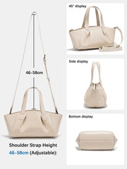 Ruched Genuine Leather Small Satchel