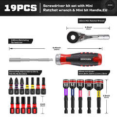 9 Pcs Ratcheting Screwdriver Set – Mini Ratchet Wrench with Magnetic Impact Bits & Nut Driver
