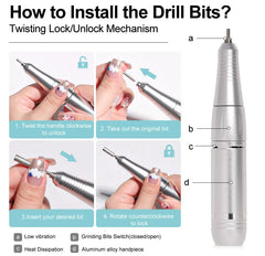 Professional 45,000 RPM Brushless Electric Nail Drill – High Torque Rechargeable Manicure & Pedicure Station