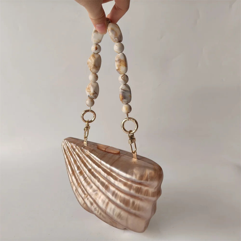 Shell Brown Acrylic Marble Box Clutch by Snagg It Purses