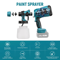 Cordless Paint Spray Gun – Compatible with Makita & Dewalt 18V Batteries