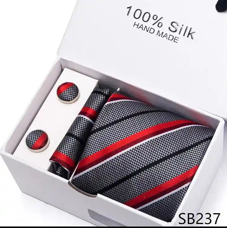Solid Colour Necktie with Matching Handkerchief & Cufflinks - SB237 - Others In Fashion