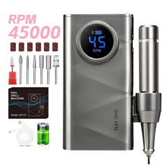 Professional 45,000 RPM Ultra Quiet Cordless Nail Drill – High-Torque 4500mAh Rechargeable Manicure Station