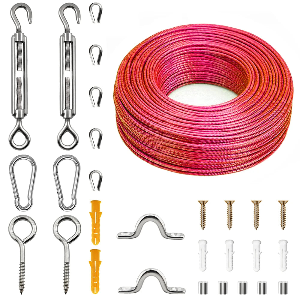 304 Stainless Steel Rope Kit 10/15/20M | PVC Coated Cable for Garden Fence Clothesline Balcony Camping