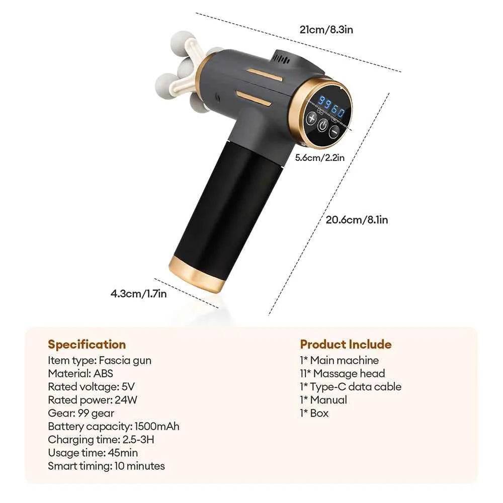 11 in 1 Fascia Massage Gun – 99 Level Deep Tissue Muscle Recovery Device