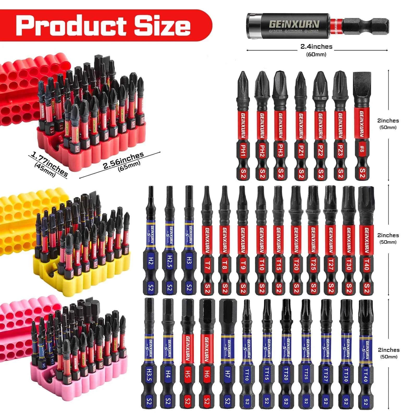 33 Pcs Professional Impact Screwdriver Bit Set | S2 Steel Magnetic Bits with 2.4" Holder & Flexible Storage Base