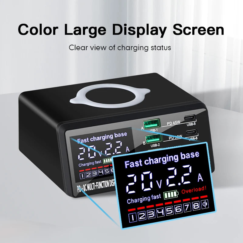 110W 8-Port USB Charging Station | 15W Wireless + PD 45W QC3.0 USB-C Fast Charger iPhone MacBook Samsung