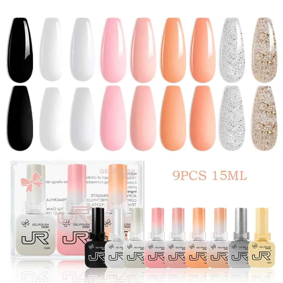 9pcs 15ml gel nail polish set Including Red Pink Nude - 10 Variants