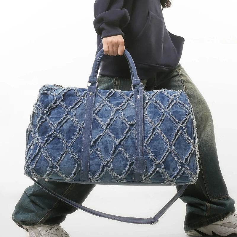 Denim Ripped-Style Duffle Bag - SnaggIt