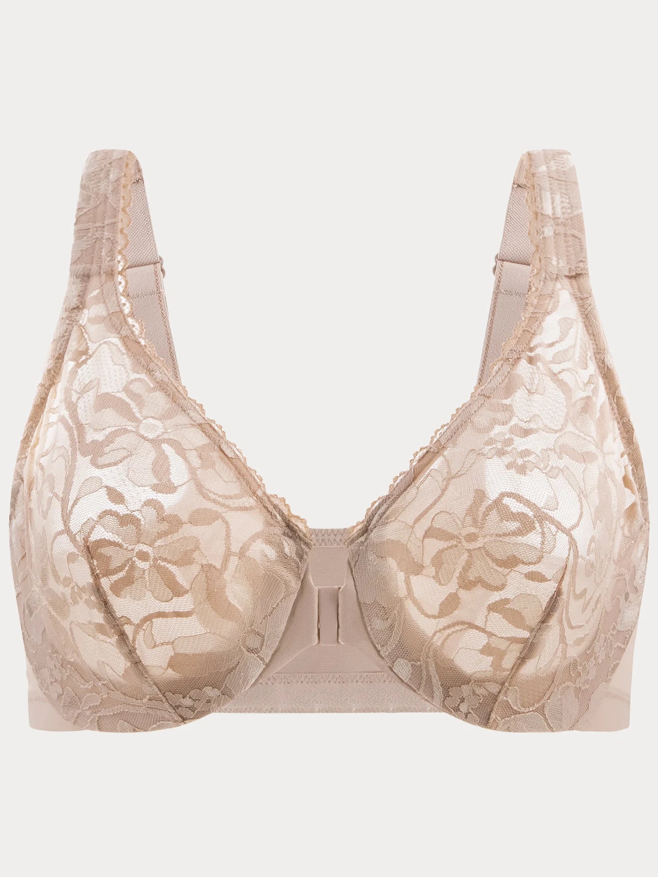 Plus Size Front Closure Racerback Bra | Stretch Lace Underwire Full Coverage