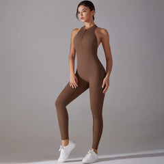 Women's Backless Scrunch Butt Yoga Jumpsuit | Sleeveless Zip One-Piece Gym Sport Fitness Overalls