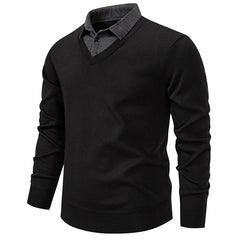 Men’s "Fake Two Piece" Thermal Pullover | Slim Fit Fleece Lined Smart Casual Sweater