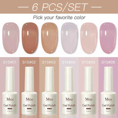 6 Piece Nude Pink Jelly Gel Collection – 15ml Professional Translucent "Syrup" Nail Art System