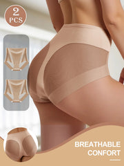 High Waist Seamless Briefs 2-Pack | Contrast Mesh Breathable Soft Women's Underwear