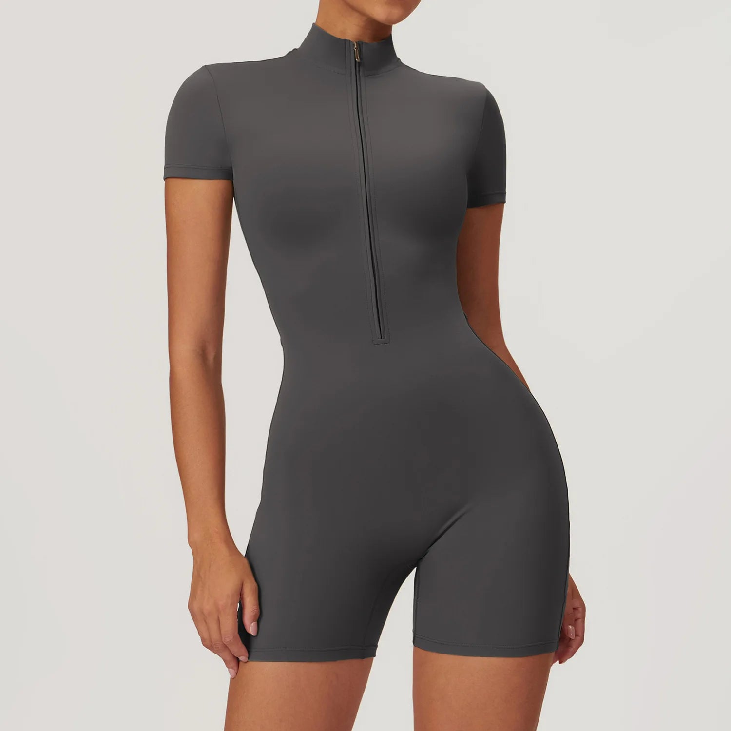 Women's Short Sleeve Zipper Yoga Jumpsuit | Sports Bodysuit Gym Fitness Dance Running Workout