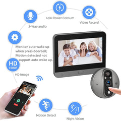 3MP Smart Peephole Doorbell 4.3″ Screen with PIR Motion Detection by Snagg A Doorbell Camera