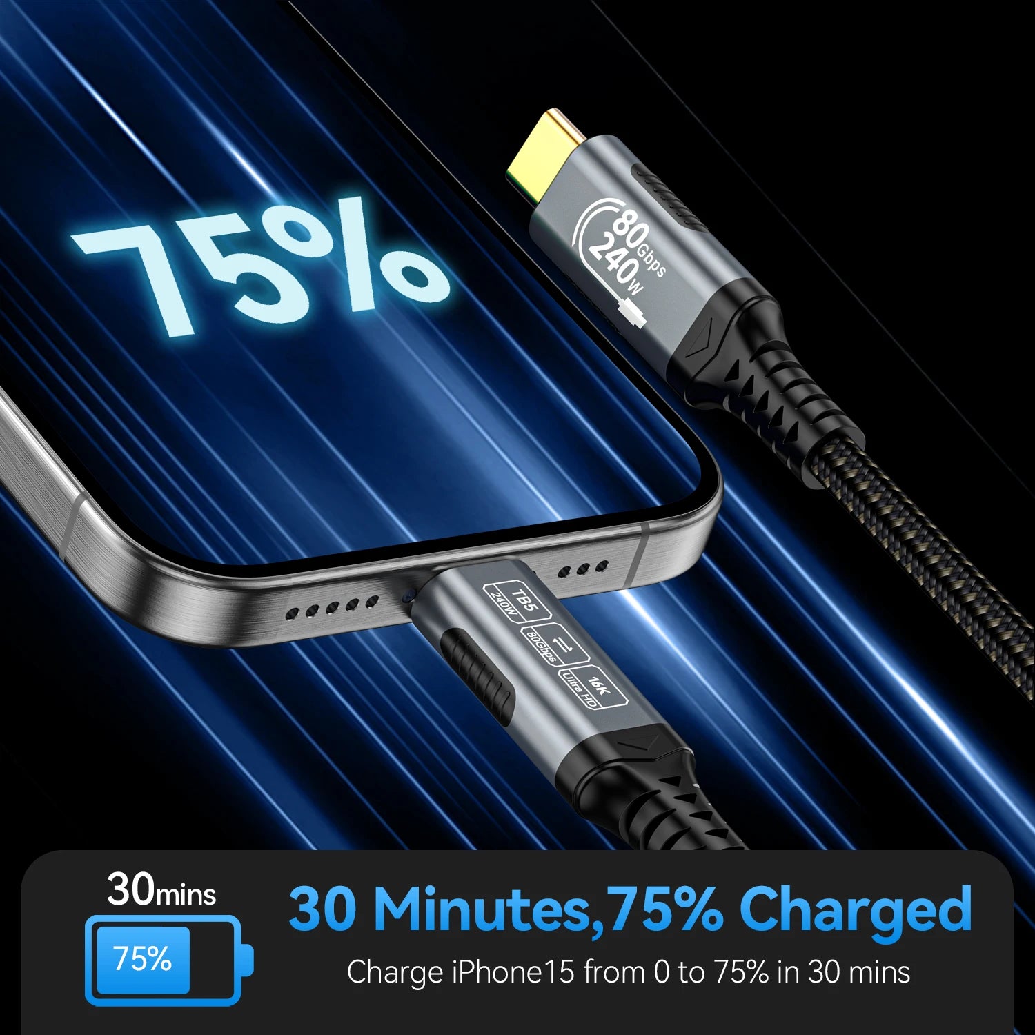 80Gbps PD 240W Type-C To Type-C Charging Cable by Snagg A Charging Cable