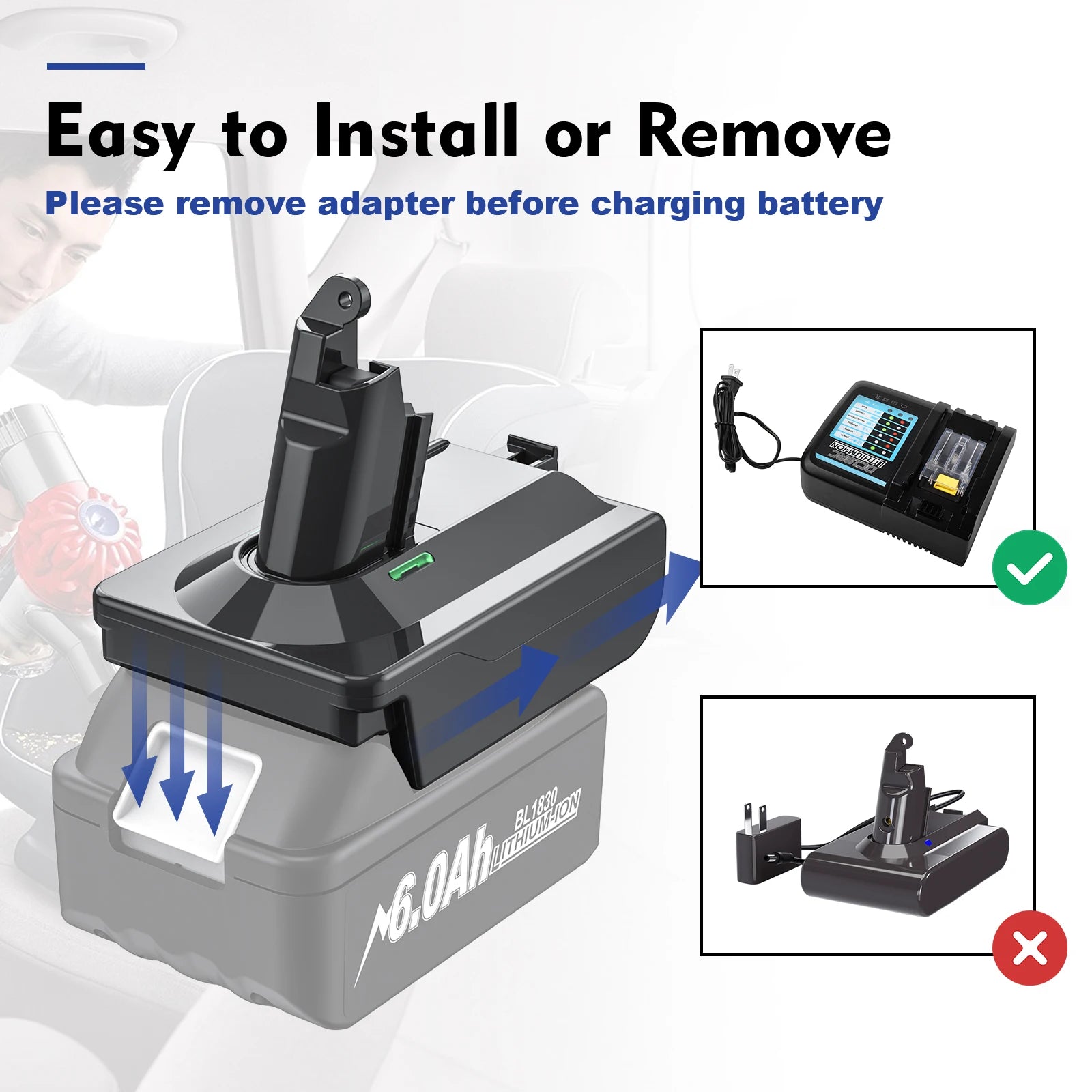 Dyson V6 V7 V8 battery adapter for 18V tool batteries – image 6