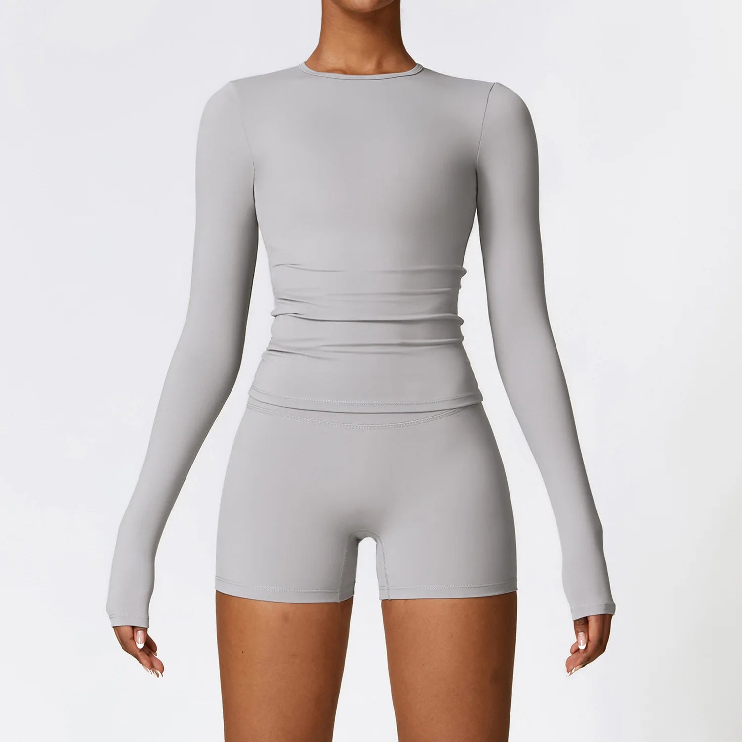 Women's 2-Piece Seamless Long Sleeve Crop Top Yoga Set | High Waist Leggings Gym Fitness Suit