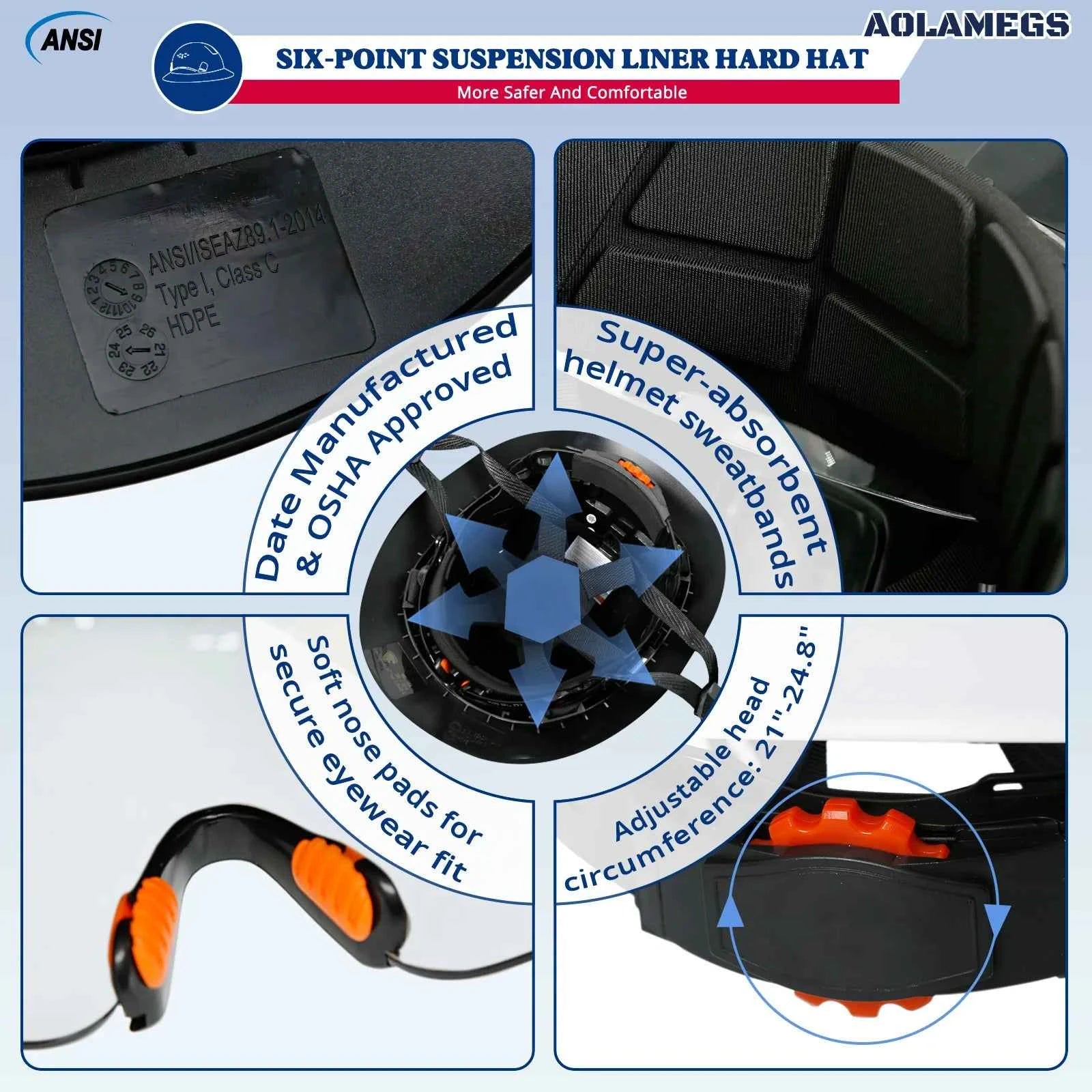 Full brim construction safety helmet with goggles, earmuffs and reflective stickers – image 3
