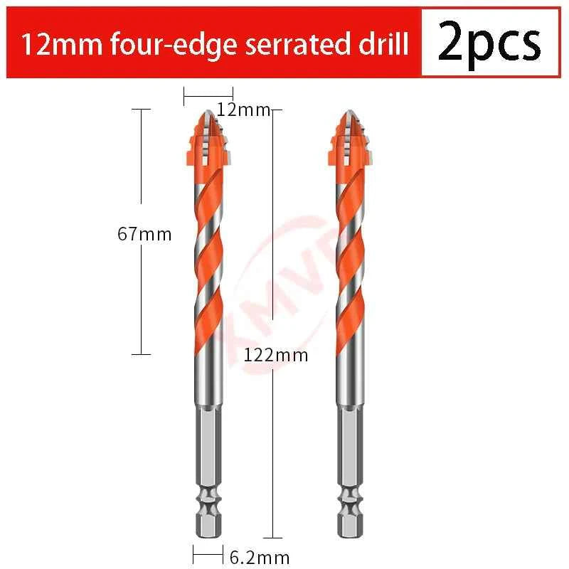 Four Edge Serrated Eccentric Drill Bit Set & High Hardness Multi Material Dry Drilling Bits