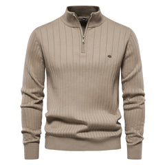 Men’s England Style Quarter-Zip Pullover | Premium Cotton-Lycra Winter Sweater