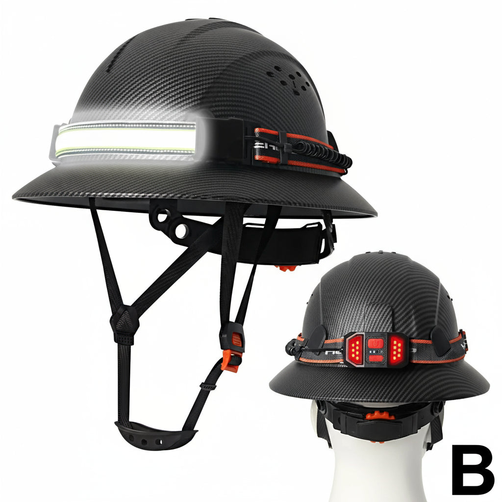 Full Brim Safety Helmet with LED Headlamp & Taillight by Snagg A Safety Helmet