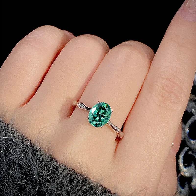 2ct Teal Oval Moissanite Bamboo Ring - SnaggIt