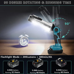 2000LM LED Work Light Compatible With Ryobi/Dewalt/Makita/Milwaukee Batteries