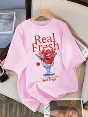 Real Fresh Cherry Fruit Cup Print Womans Streetwear T-Shirt