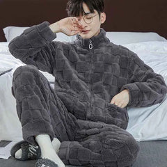 Men's Coral Fleece Pajama Set | Thickened Flocking Long Sleeve Winter Warm Couple Loungewear