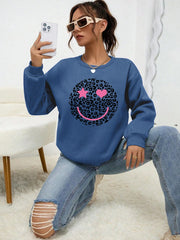 Leopard Happy Face Womens Sweatshirt Print Streetwear