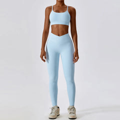Women's 2-Piece Ribbed Seamless Yoga Set | Sports Bra & Gym Leggings Fitness Tracksuit Activewear