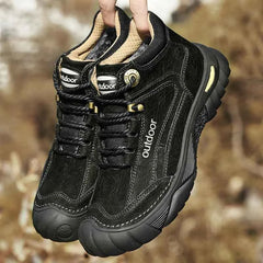 Men's Leather Hiking Shoes – Standard or Plush-Lined, Rubber Sole for Trekking & Walking