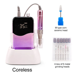 Professional 35,000 RPM Coreless Motor Nail Drill – High Torque 65W Wireless Desktop Station