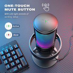 USB Condenser Microphone – RGB Mic with Touch Mute Button & Headphone Output by Snagg A Microphone