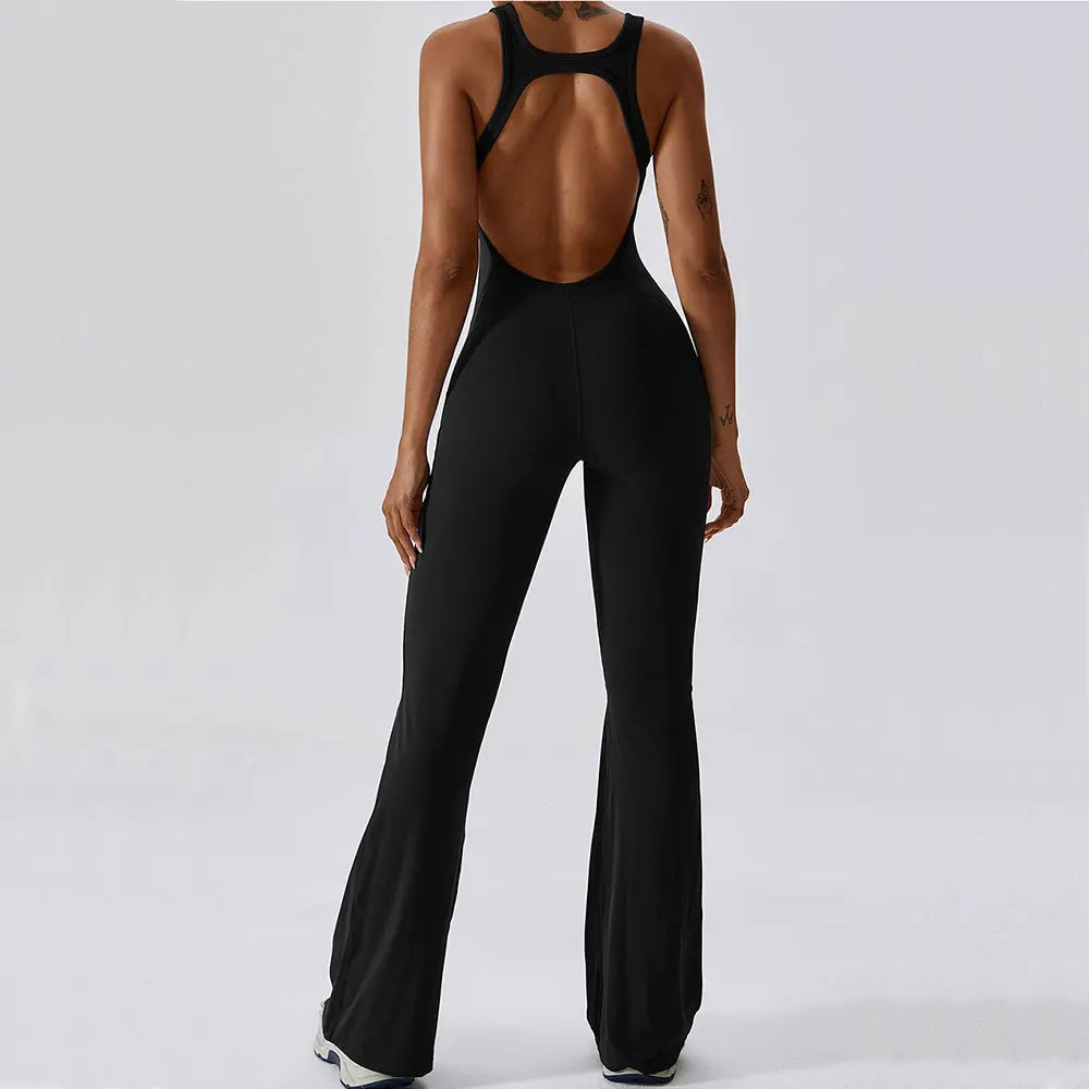 Women's Solid Yoga Jumpsuit | One-Piece Buttock-Lifting Fitness Bodysuit Workout Activewear