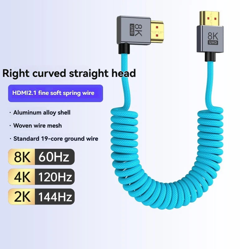 8K/4K Spring Coiled HDMI Cable with Elbow – For Digital Camera, Stabiliser & Monitor
