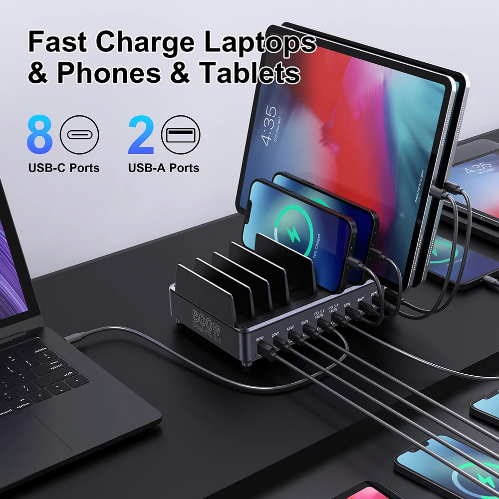 600W USB Fast Charger 10-Port GaN Charging Station Stand by Snagg A Charging Station