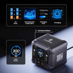 300W GaN USB Charging Station | LED Display + Retractable 100W & 65W USB-C PD3.0 PPS Fast Charger