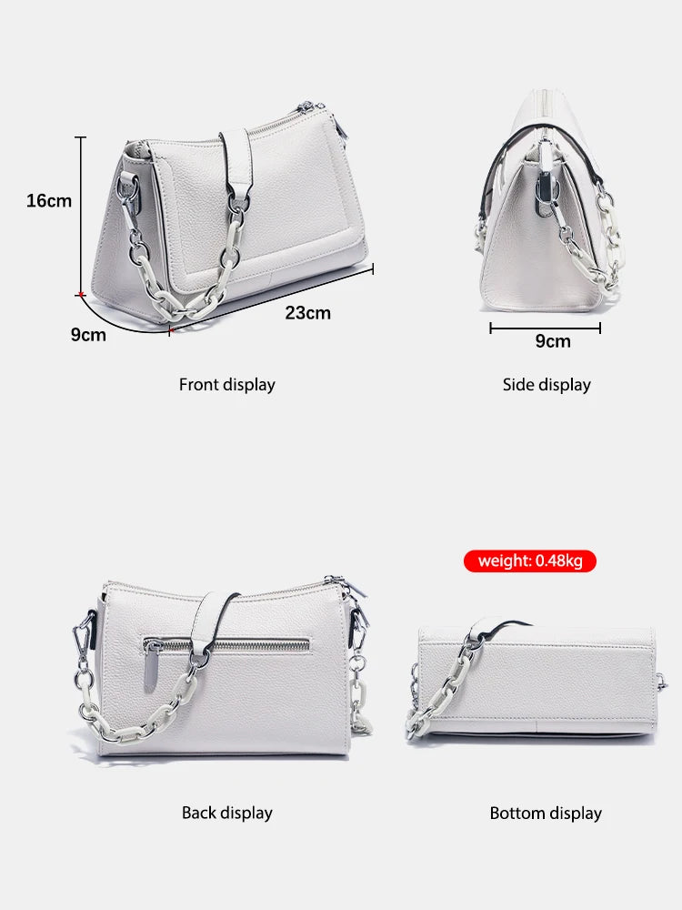 Soft Leather Acrylic Chain Handbag – Luxury Small Top-Handle Underarm & Crossbody Shoulder Bag for Women