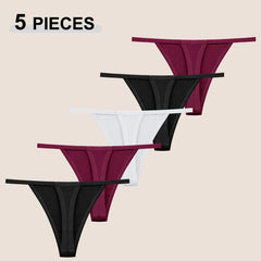 Cotton T-Back Thongs 5-Pack | Seamless Solid Colour Breathable Soft Women's Underwear