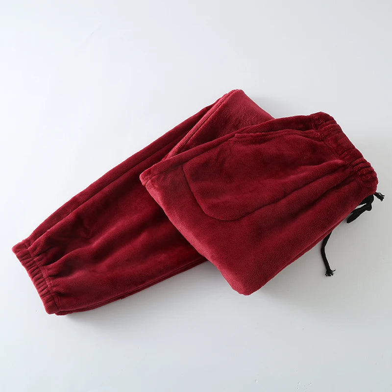 Men's Thickened Flannel Sleep Pants | Winter Loose High Waist Straight Leg Coral Velvet Fleece