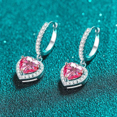 2CT Pink Heart Moissanite Drop Earrings - SnaggIt