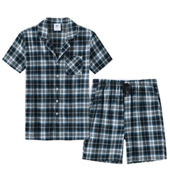 Men's Cotton Short Pajama Set | 2-Piece Breathable Button Top & Elastic Shorts Summer Loungewear